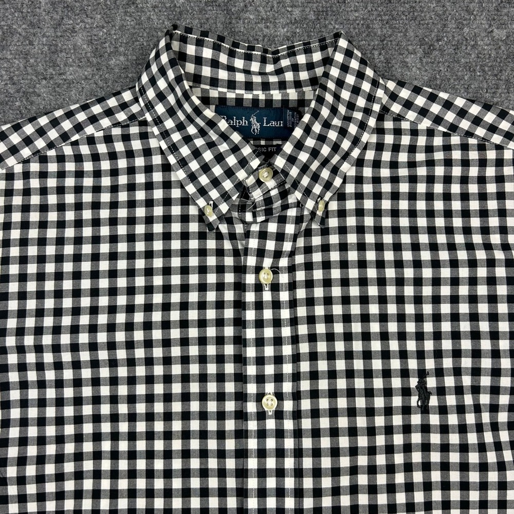 Polo Ralph Lauren Shirt Mens L Black Gingham Check Short Sleeve Classic Fit Pony